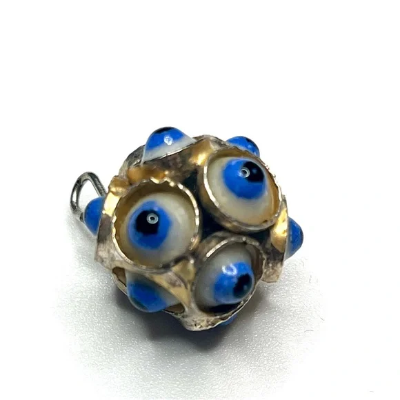 Vintage Evil Eye Glass Cluster Charm Pendant Silver Tone Protection Talisman - Picture 5 of 5